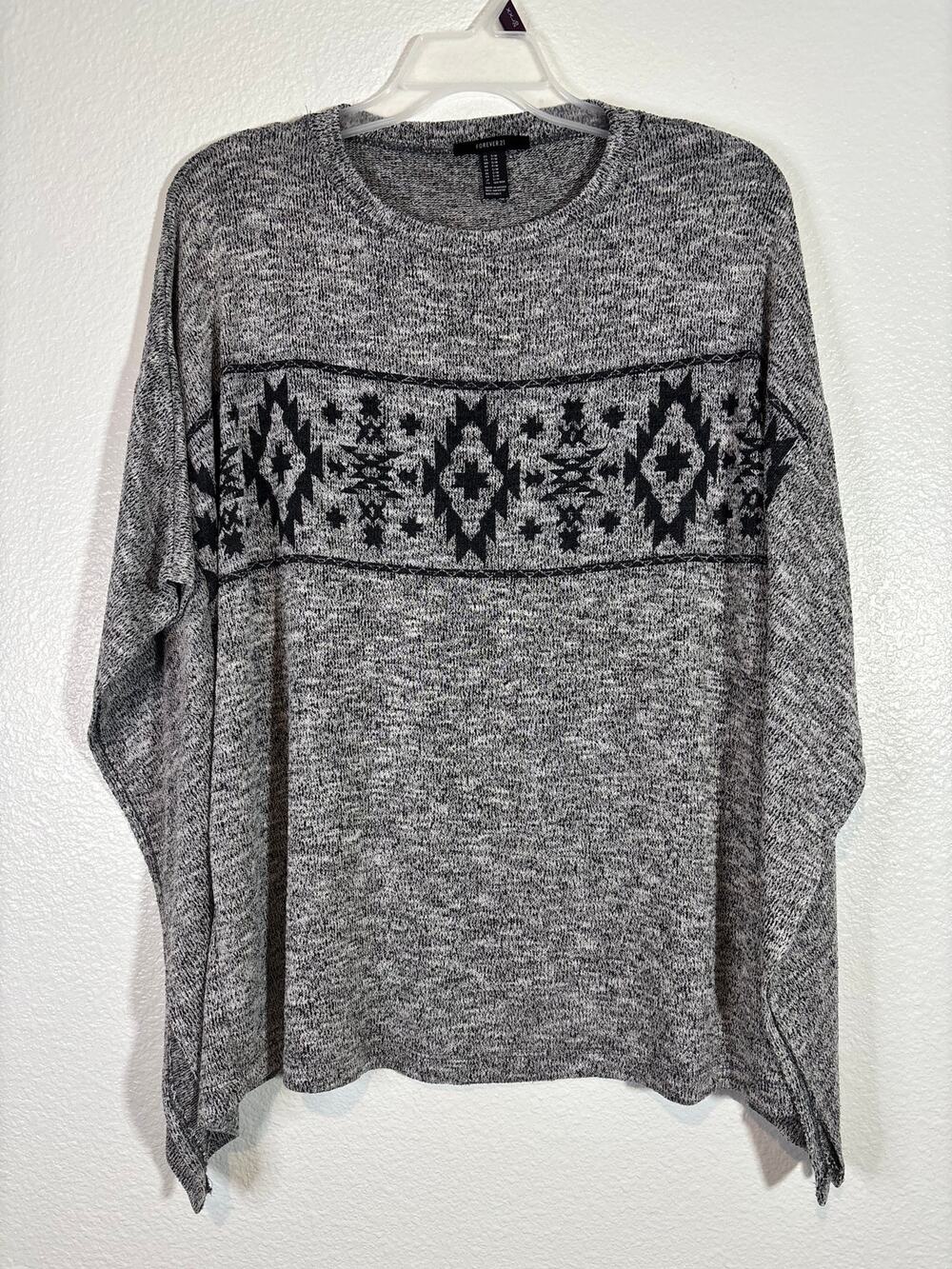 Forever 21 Women's Size S/M Aztec Southwestern Poncho Style Top Heather Gray